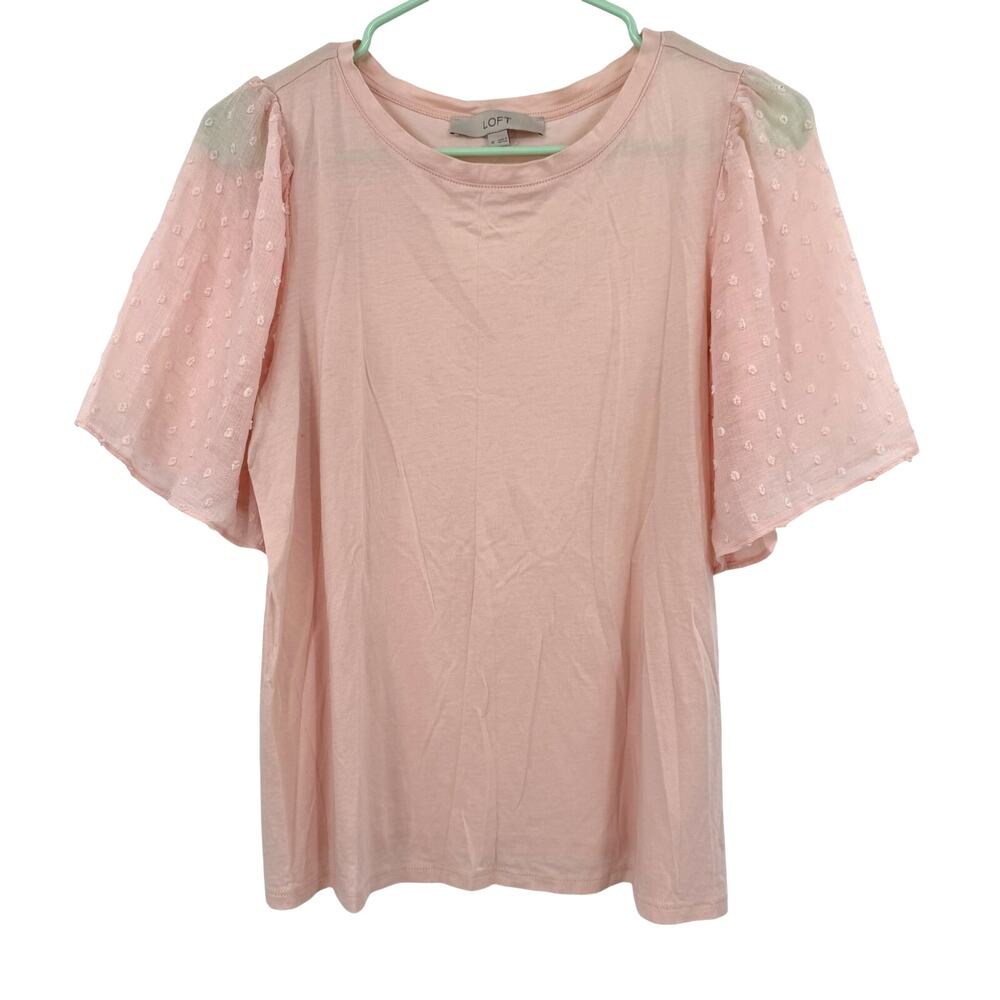 Loft‎ Size Medium Short Sleeve Blouse Top Shirt Light Pink Multimedia Fabrics